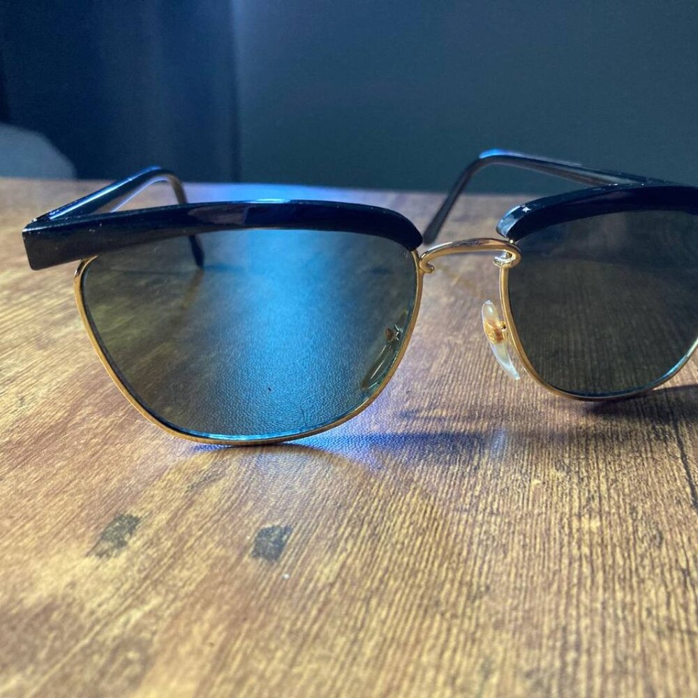 Women's Black and Gold Brow Bar Style Sunglasses